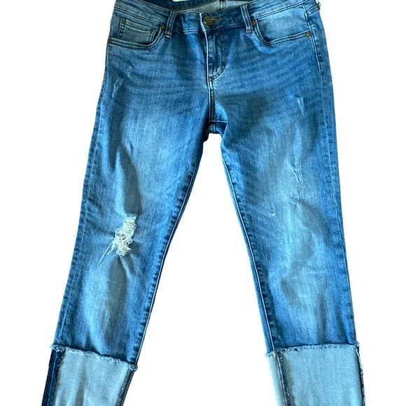 Kut from the Kloth Rolled Cameron Distressed Boyfriend Jeans - 6 blue , cotton - Picture 3 of 6